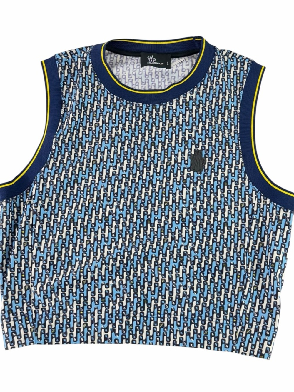 MONCLER GRENOBLE Blue Printed Top Ladies Abstract Cropped Tank Top Size Large